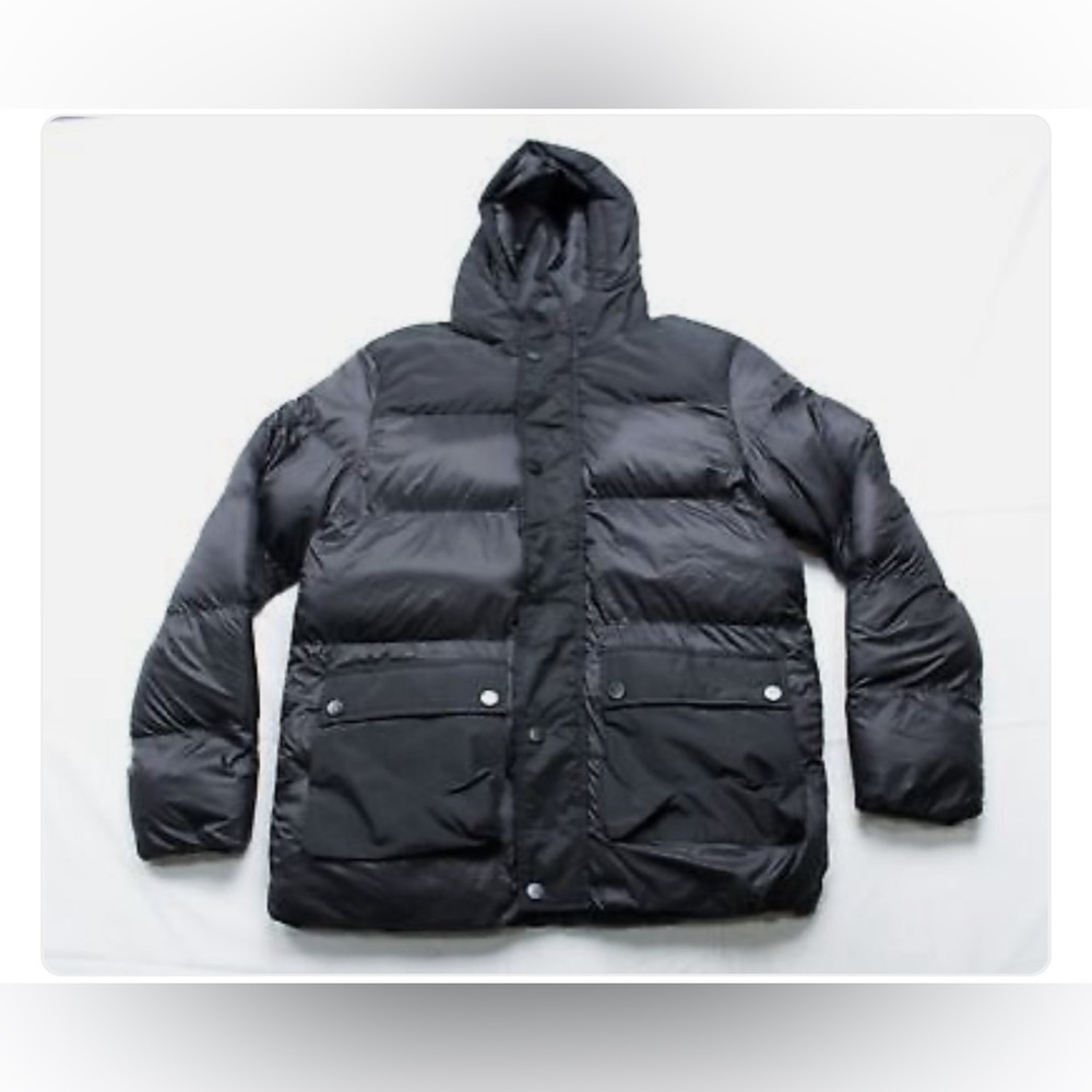 Spring + Mercer Men's Hooded Mid-Length Puffer Jacket LB3 Solid Black SMALL
